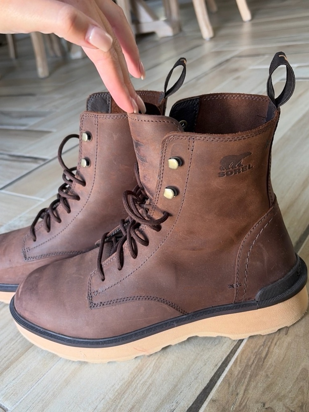 Sorel Brown Leather Lace-Up Men's Boots with Tan Sole